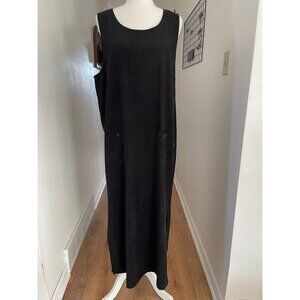 EUC Vintage Talbots  Black Faux Suede Jumper Midi Dress Pockets Side Buttons